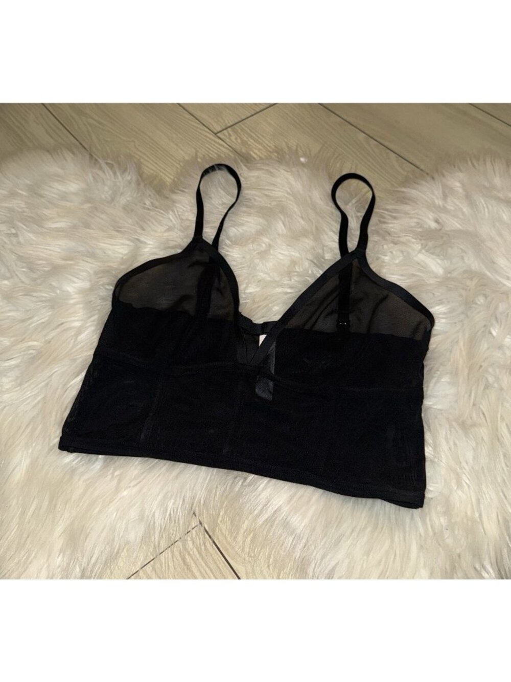 Auden Unlined Long Line Bralette Bra Sheer Mesh Wire Free Womens S Small Black